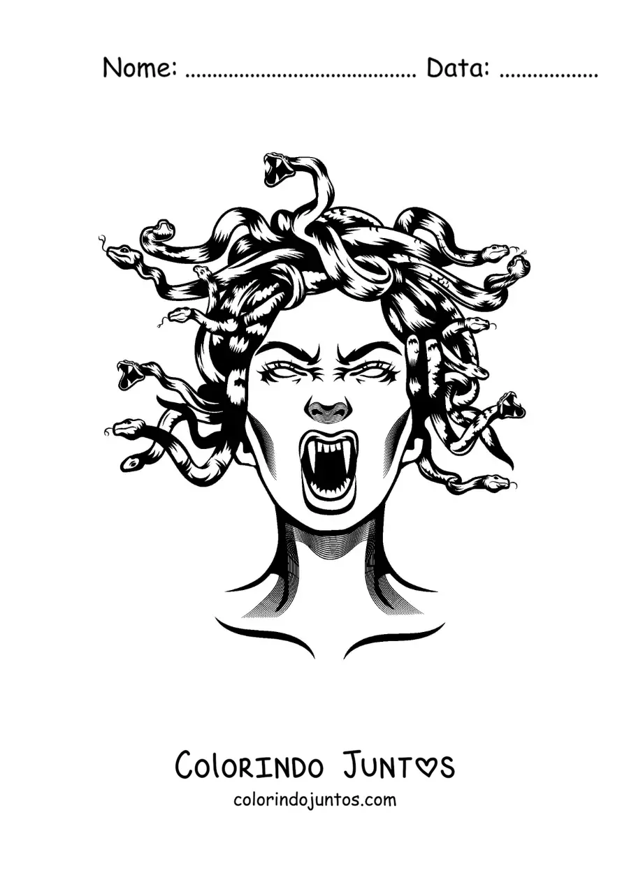 Desenho para colorir da cabeça de Medusa assustadora