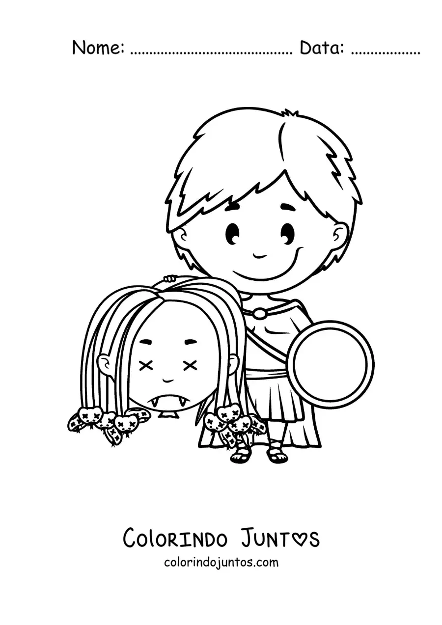 Desenho para colorir de Perseu animado com a cabeça de Medusa