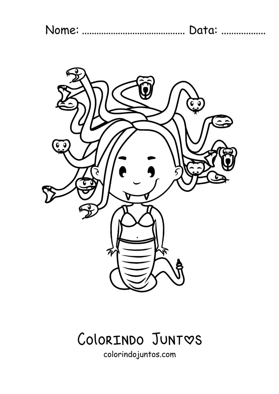 Desenho para colorir de górgona kawaii animada