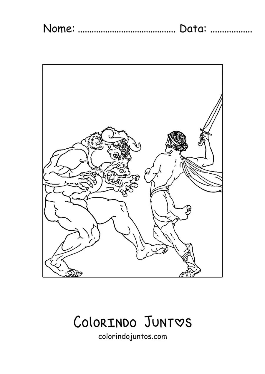 Desenho para colorir de Teseu derrotando o Minotauro