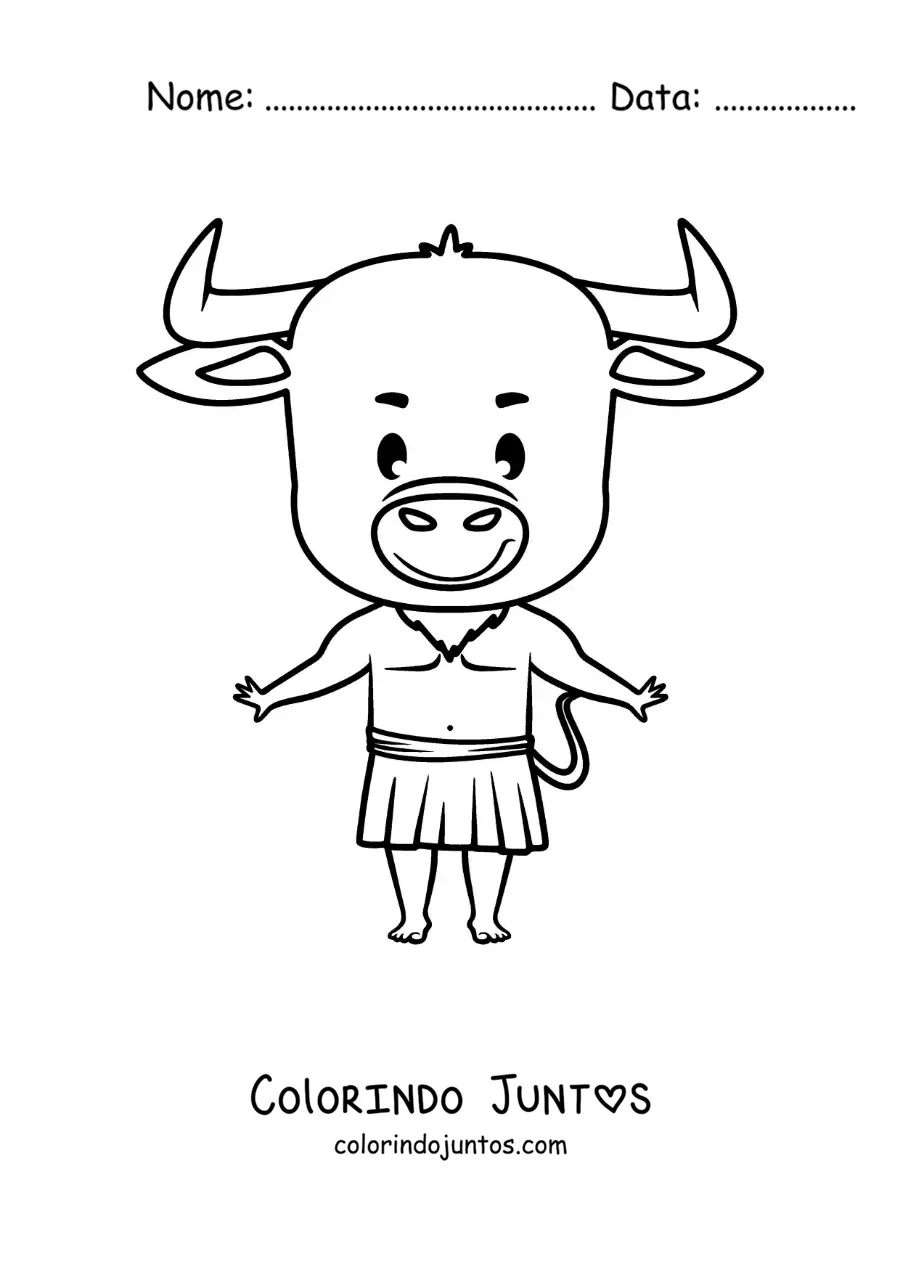 Desenho para colorir de Minotauro animado kawaii