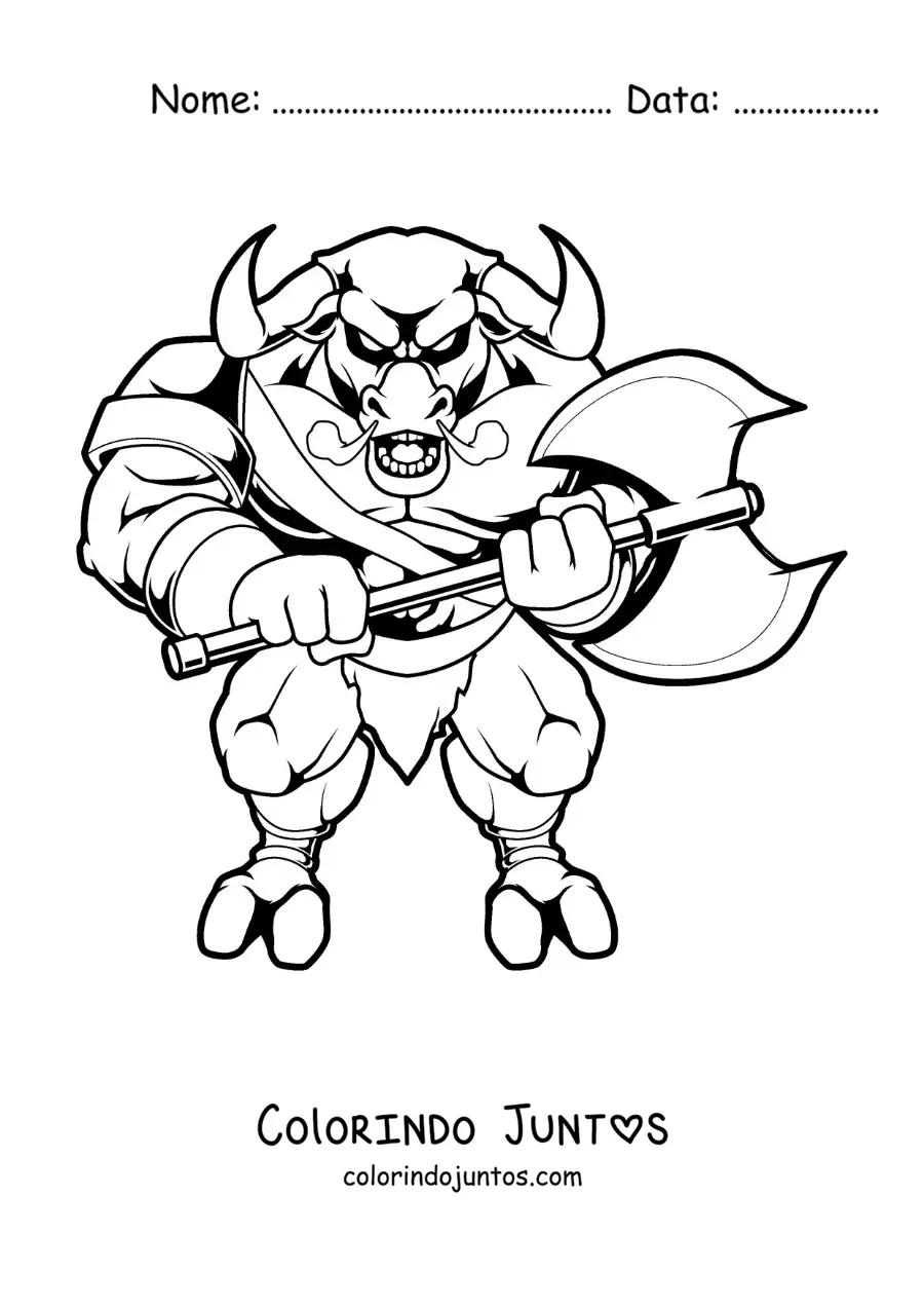Desenho para colorir do Minotauro fantástico com um machado