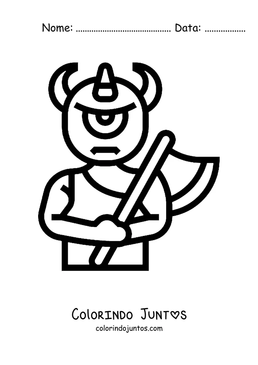 Desenho para colorir de ciclope da mitologia animado com um machado