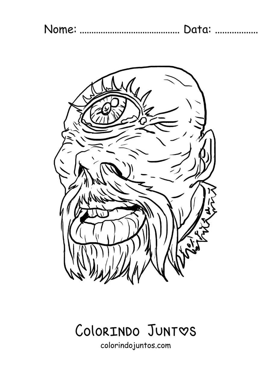 Desenho para colorir de rosto de um ciclope realista