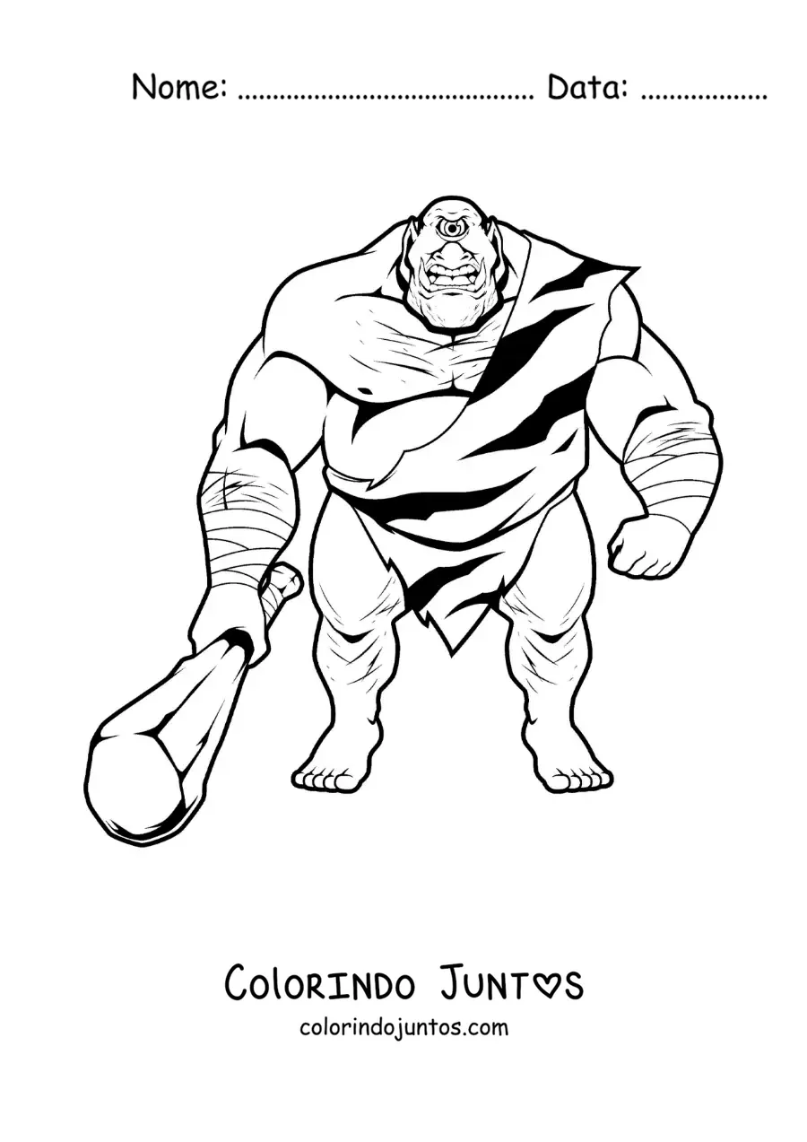 Desenho para colorir de gigante de um olho só com um taco