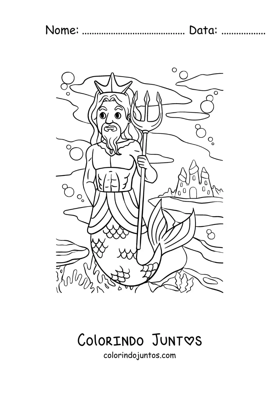 Desenho para colorir do rei Tritão no mar