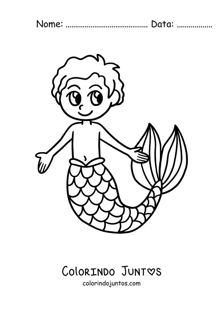 Desenho para colorir de um tritão kawaii