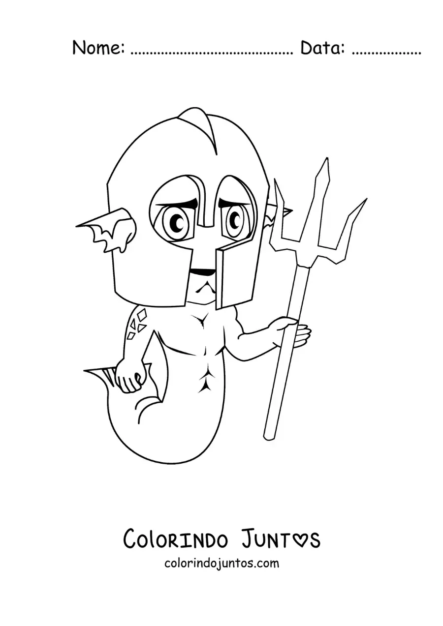 Desenho para colorir de tritão animado com um capacete