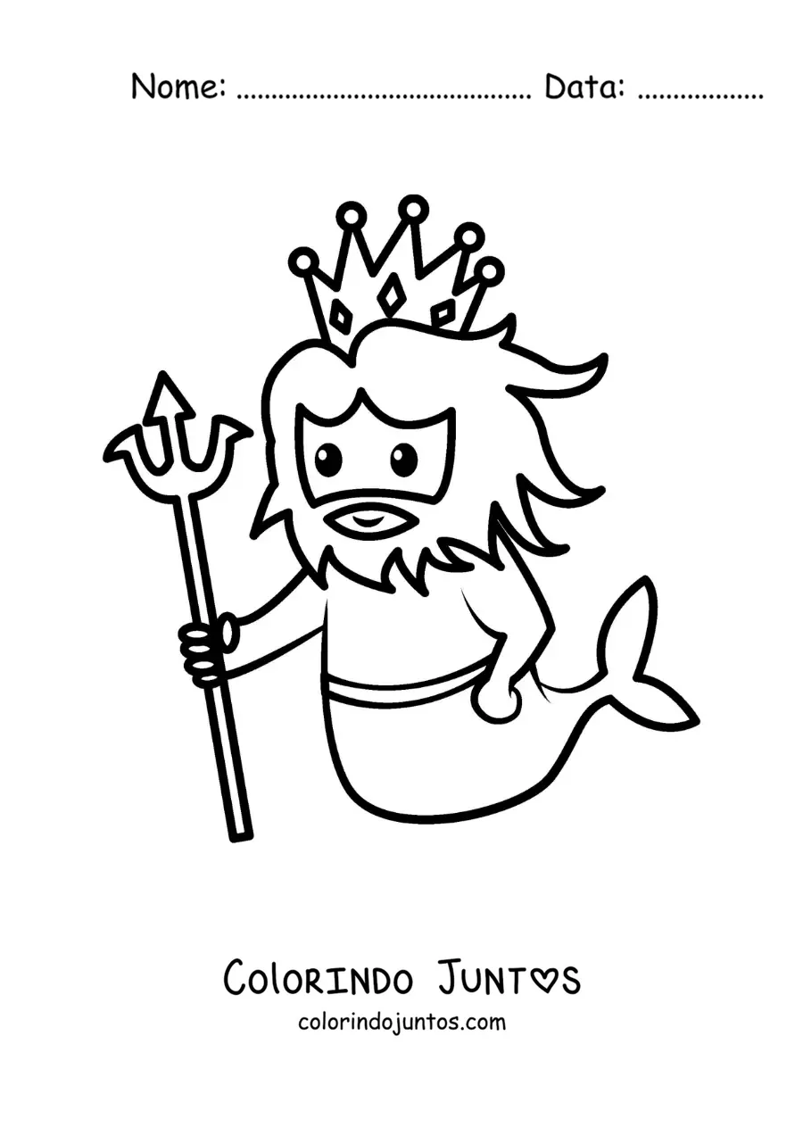 Desenho para colorir do deus Tritão da mitologia grega animado kawaii