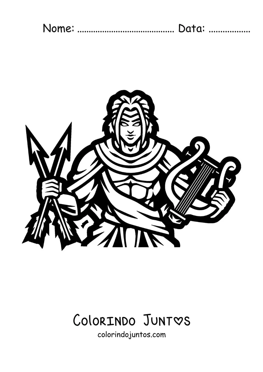 Desenho para colorir de Apolo com sua lira e flechas