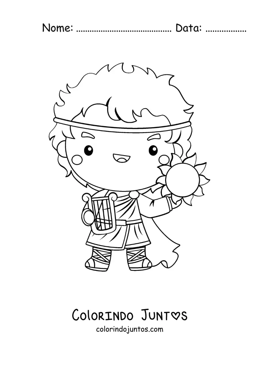 Desenho para colorir de Apolo o deus do sol kawaii animado