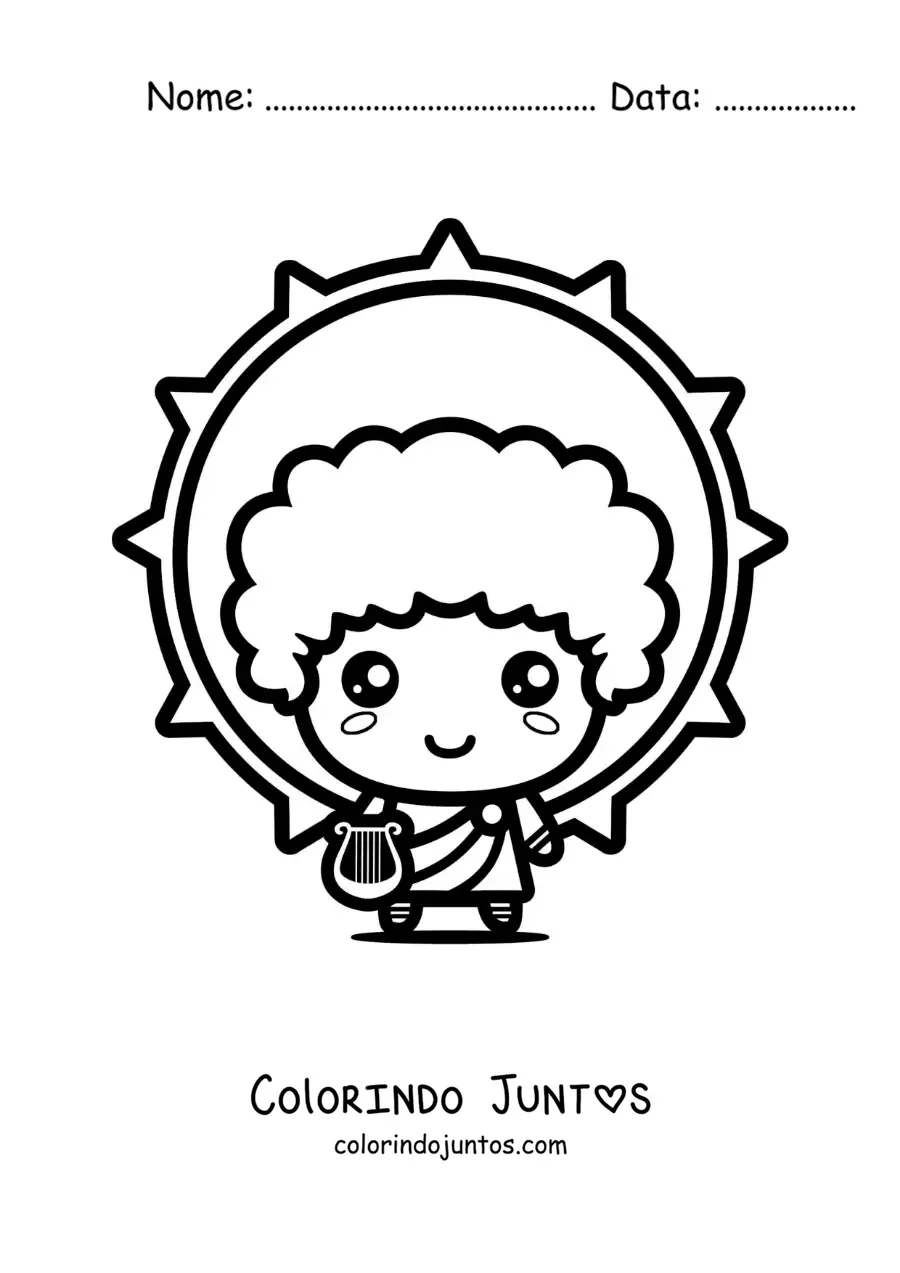 Desenho para colorir do deus Apolo e o sol animado kawaii