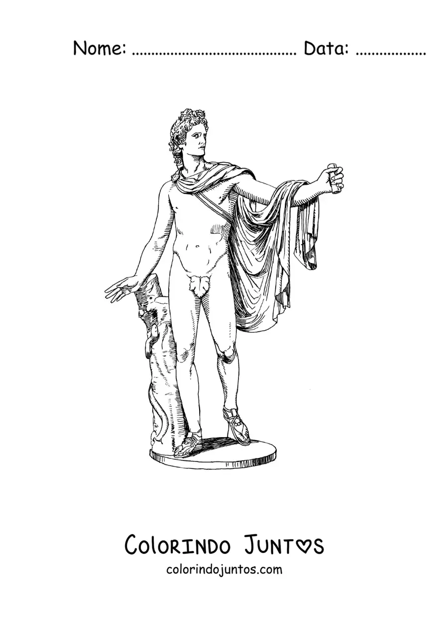Desenho para colorir de estátua realista do deus Apolo