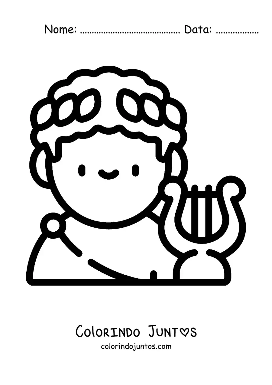 Desenho para colorir de Apolo o deus grego animado com uma lira