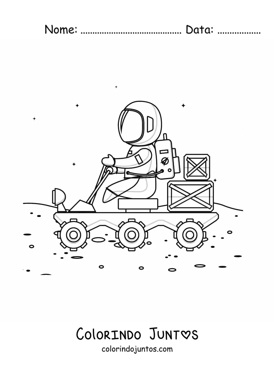 Desenho para colorir de um astronauta no rover de Marte