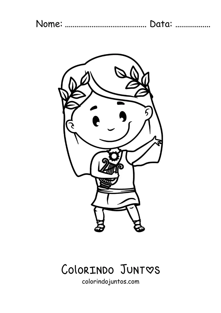 Desenho para colorir do deus Apolo animado com sua lira