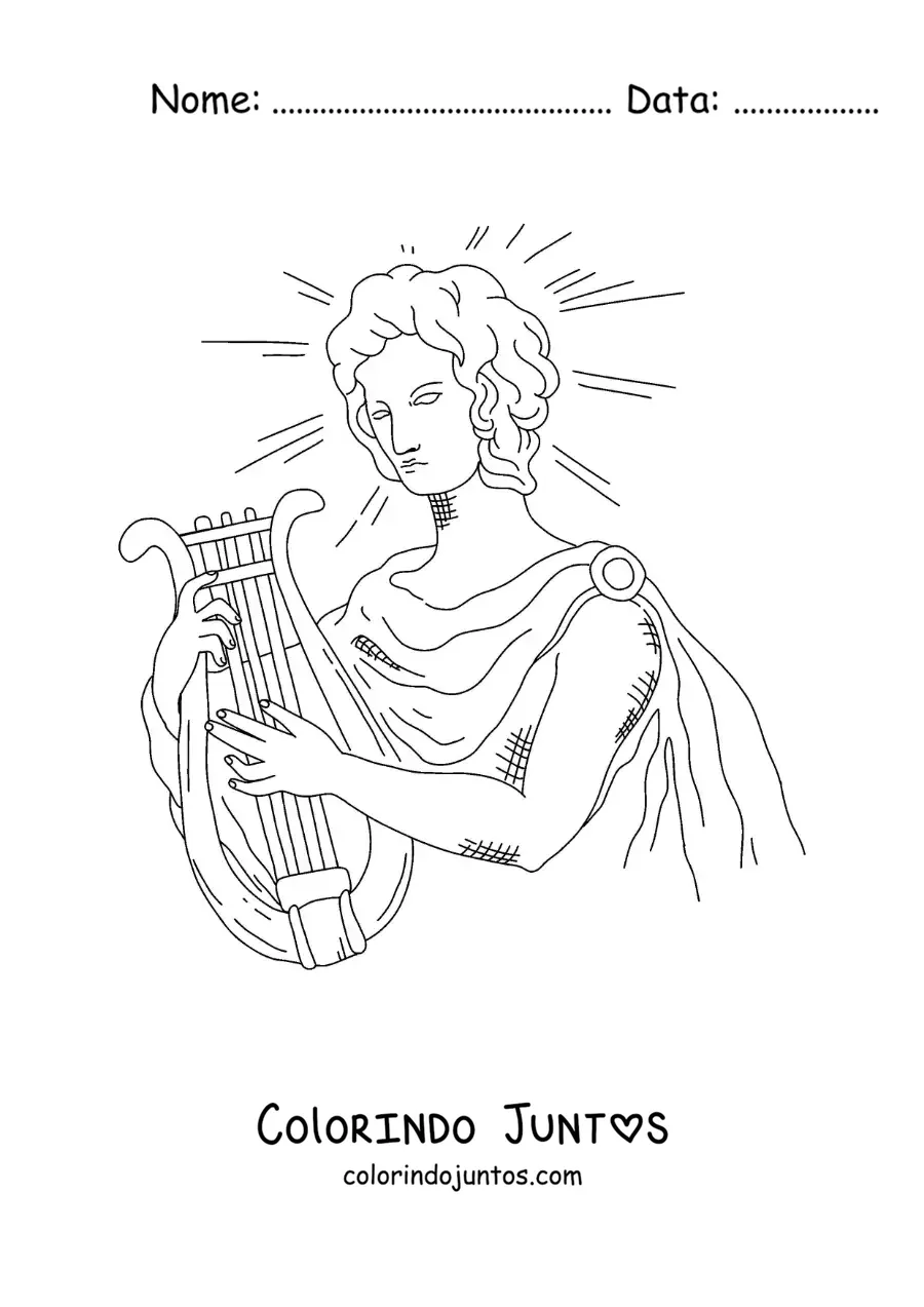 Desenho para colorir de Apolo o deus grego tocando sua música divina