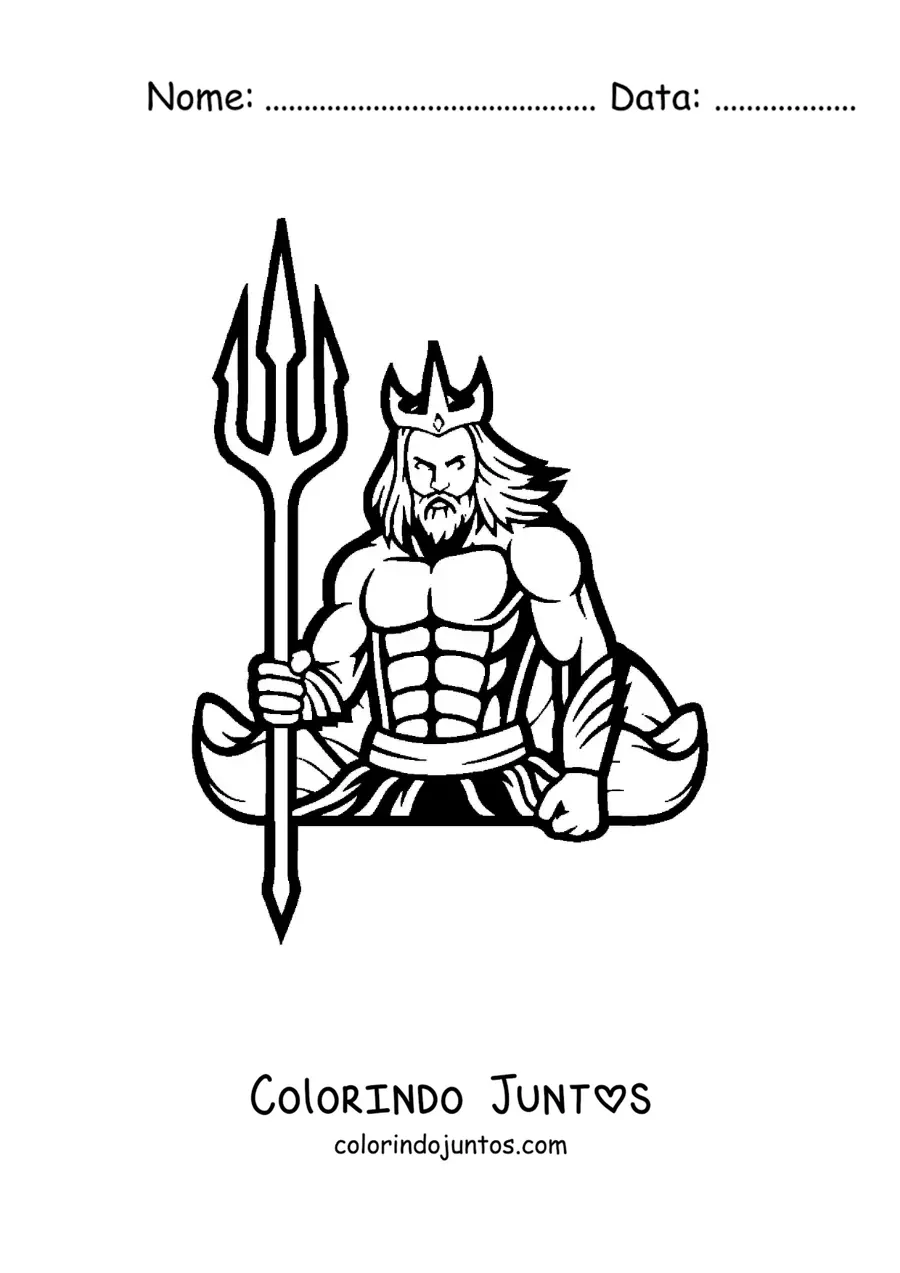 Desenho para colorir do deus grego Poseidon e seu tridente
