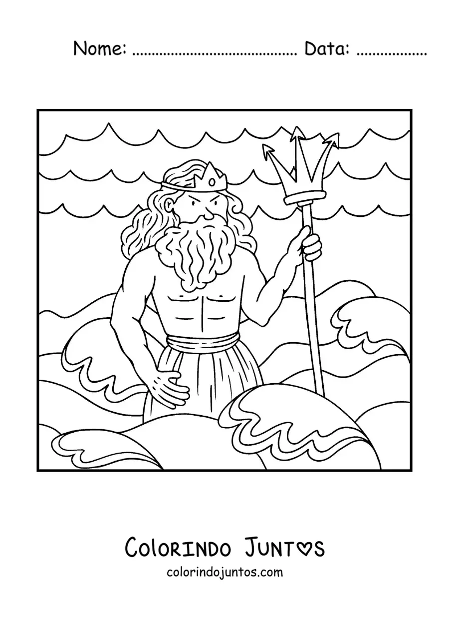 Desenho para colorir do deus Poseidon no mar animado