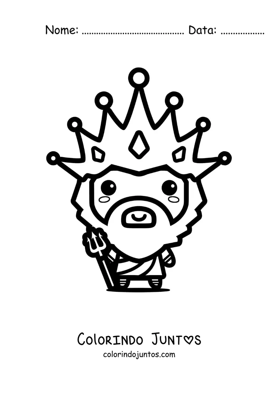 Desenho para colorir do deus Poseidon kawaii animado