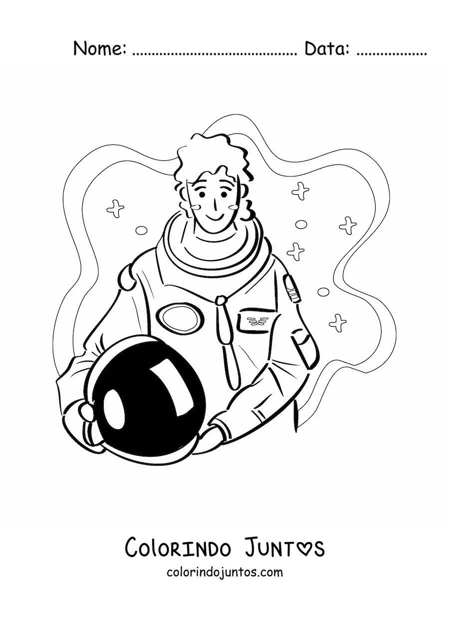 Desenho para colorir de uma mulher astronauta sem o capacete espacial