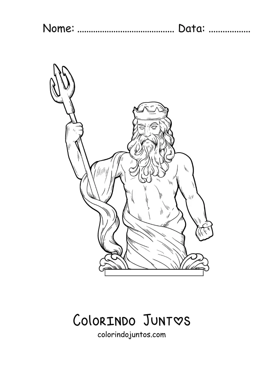 Desenho para colorir de Poseidon o deus do mar realista com seu tridente