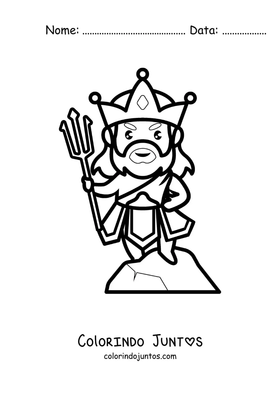 Desenho para colorir do deus do mar Poseidon kawaii