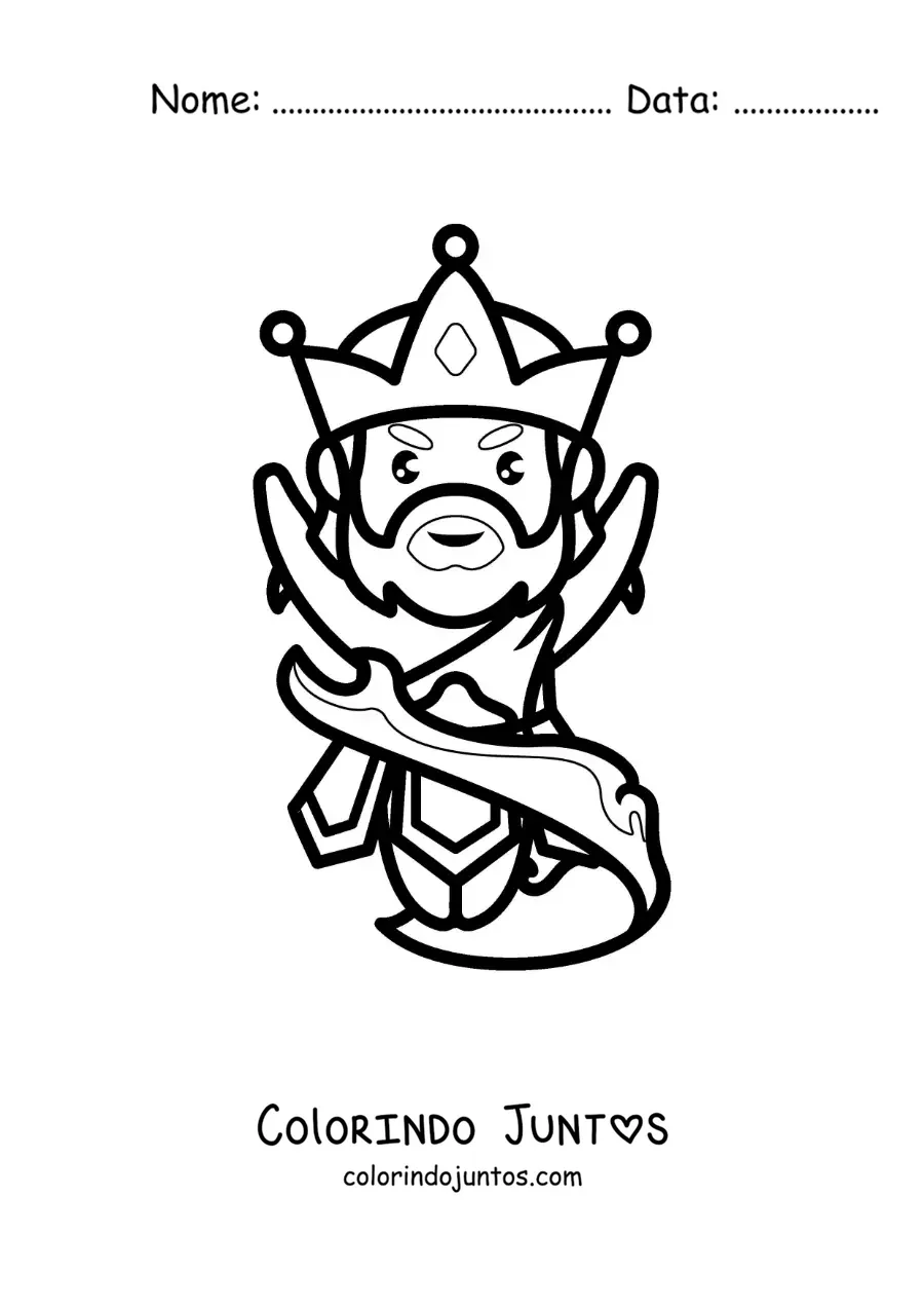 Desenho para colorir do deus Poseidon kawaii controlando o mar