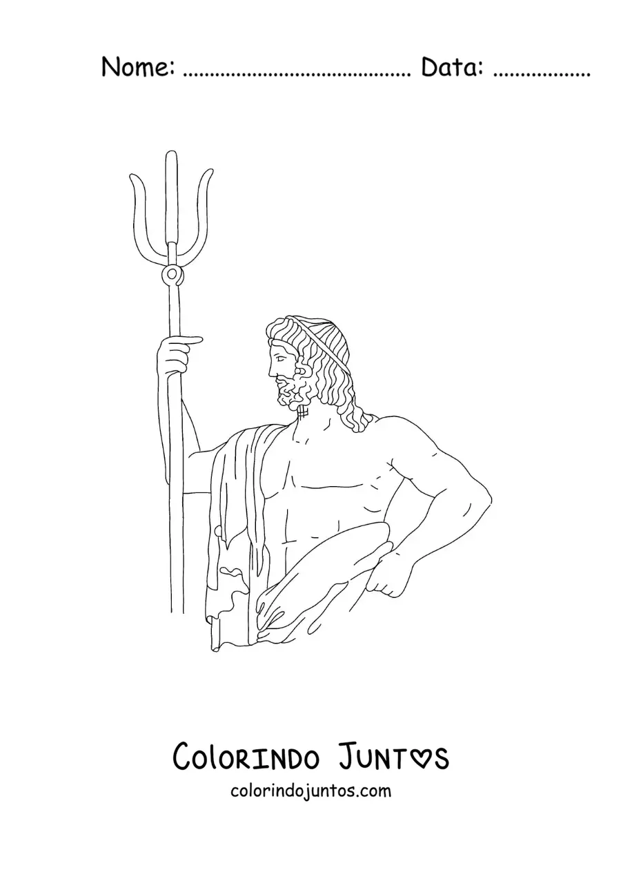 Desenho para colorir de estátua grega de Poseidon