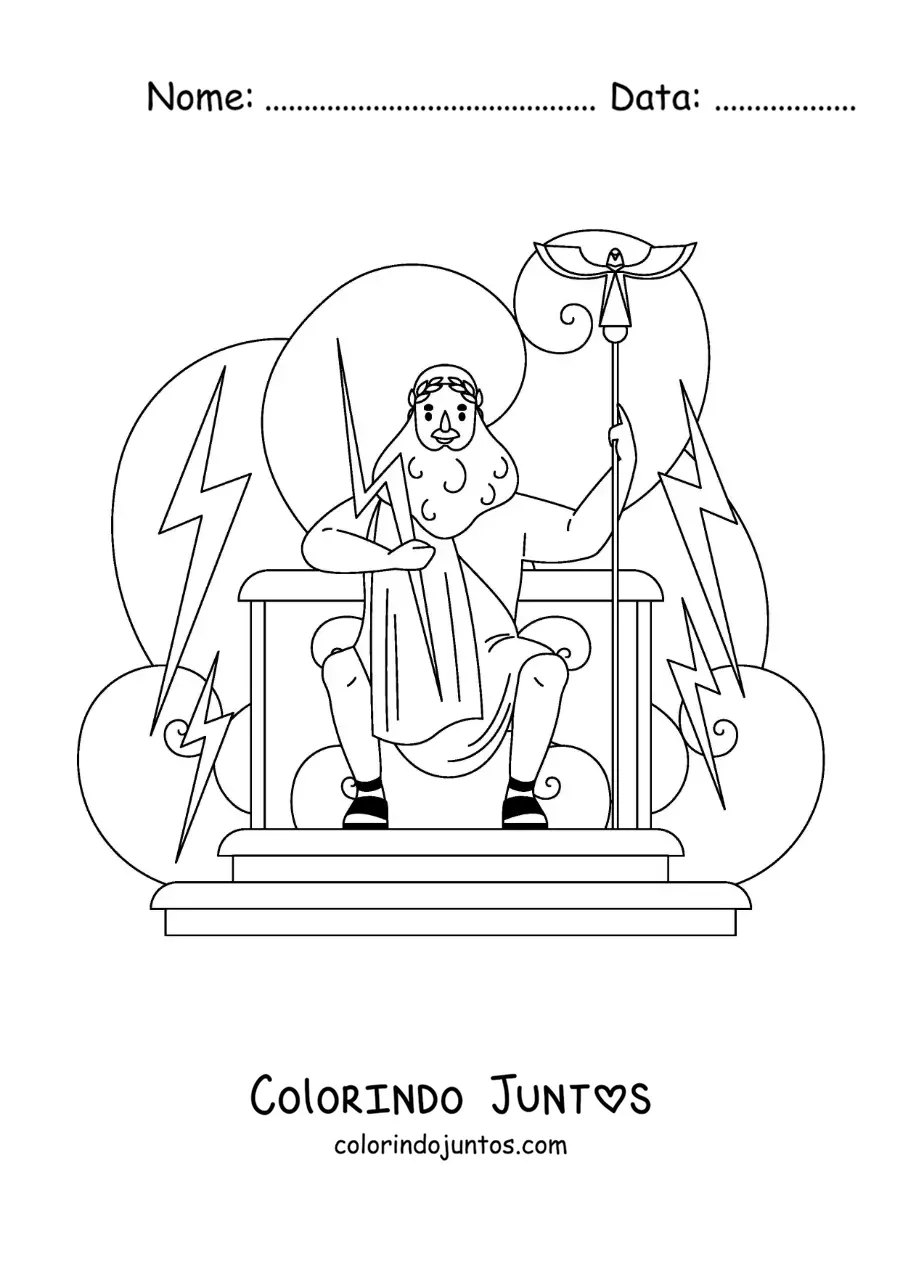 Desenho para colorir de Zeus em seu trono no Olimpo