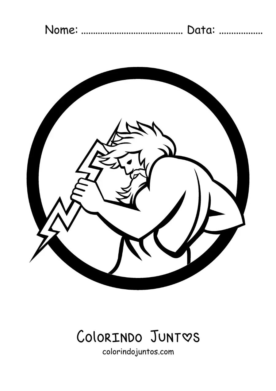 Desenho para colorir do deus Zeus com um raio