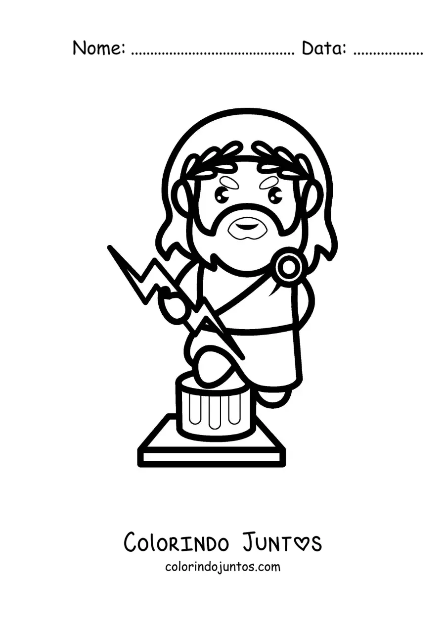 Desenho para colorir do deus Zeus kawaii animado com um raio