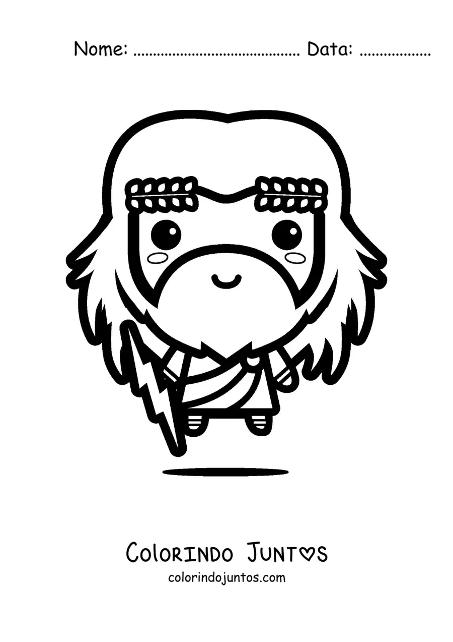 Desenho para colorir de Zeus kawaii com seu raio