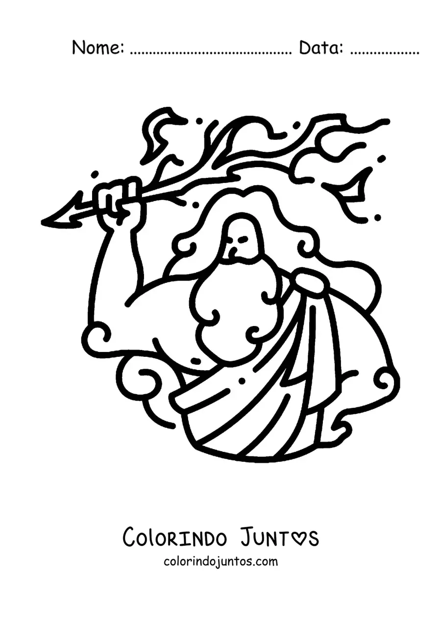Desenho para colorir do deus grego Zeus animado lançando um raio