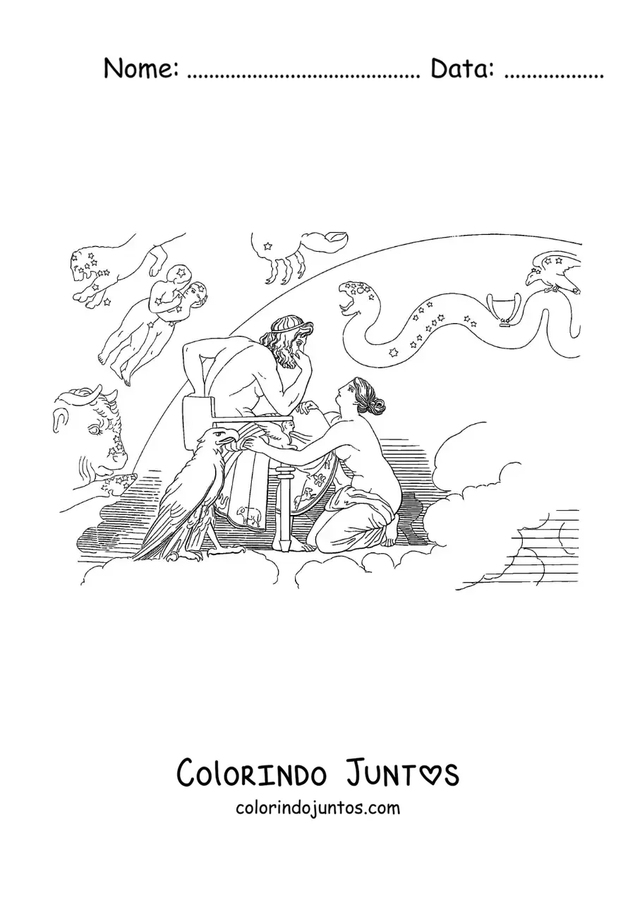 Desenho para colorir de Tétis e Zeus em seu trono