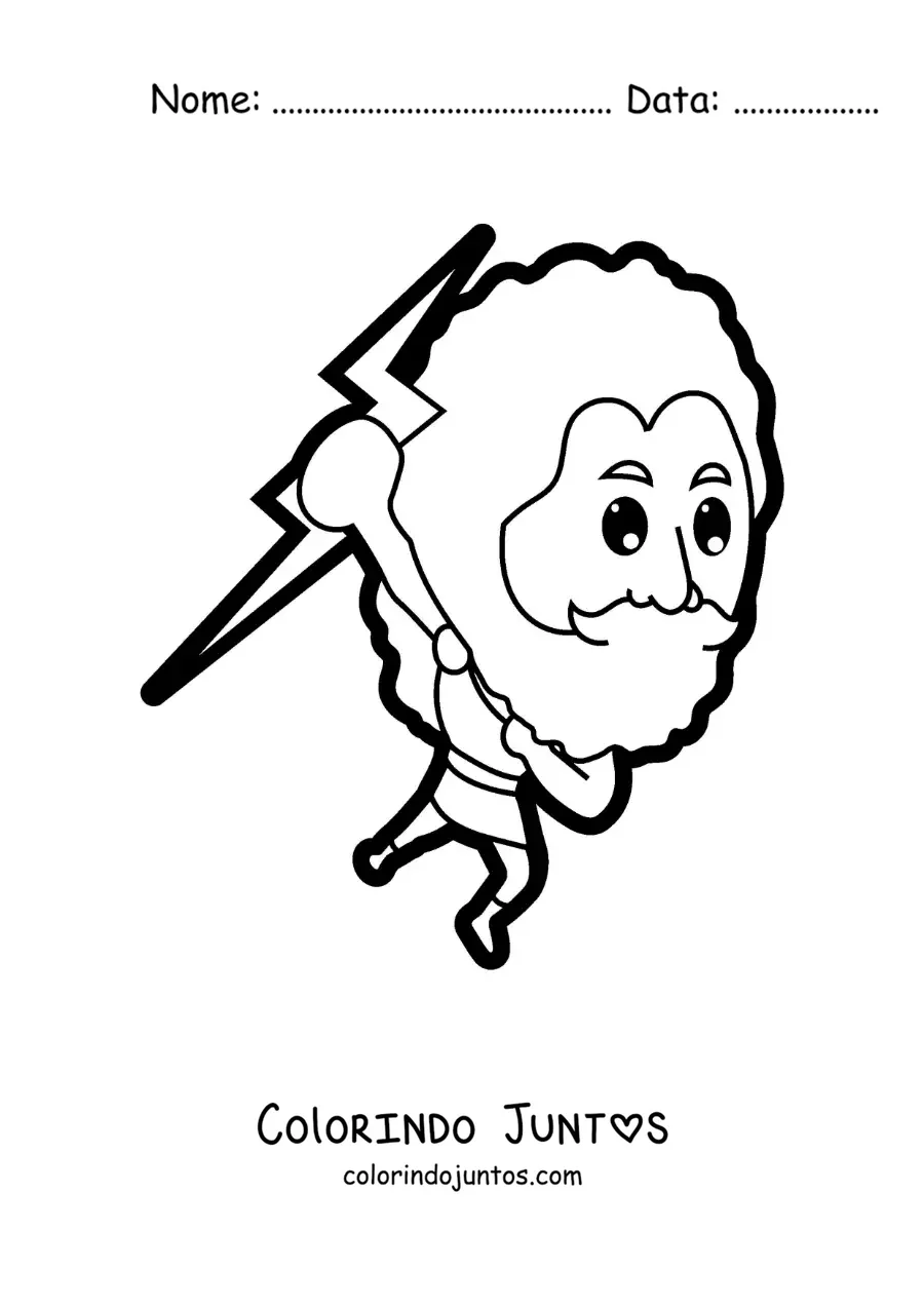 Desenho para colorir de um desenho de Zeus o deus grego lançando um raio