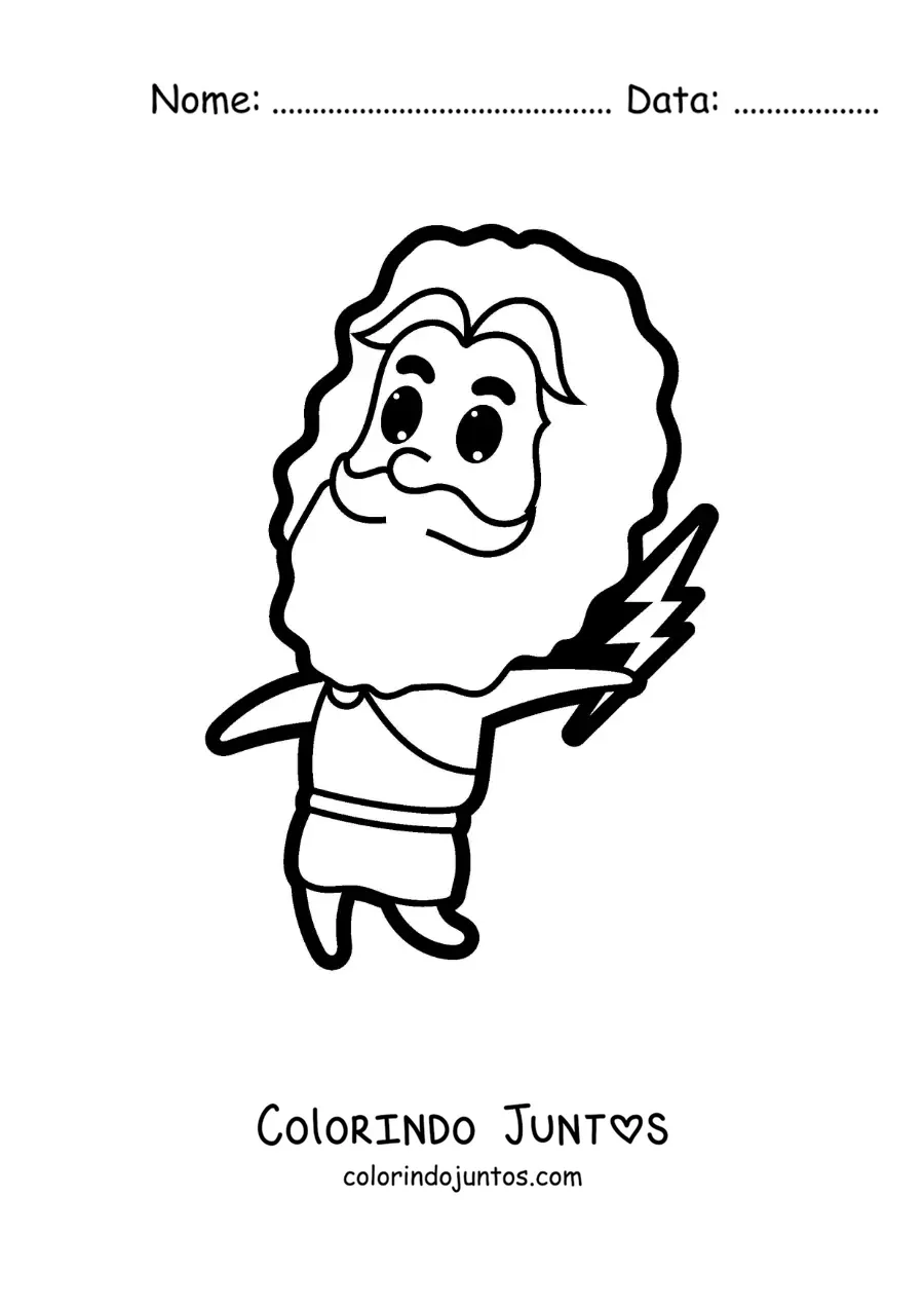 Desenho para colorir de um desenho do deus Zeus com um raio