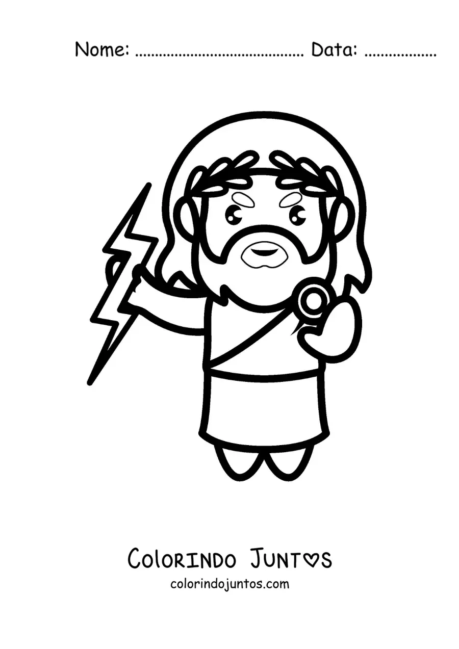 Desenho para colorir do deus da mitologia grega Zeus kawaii com um raio