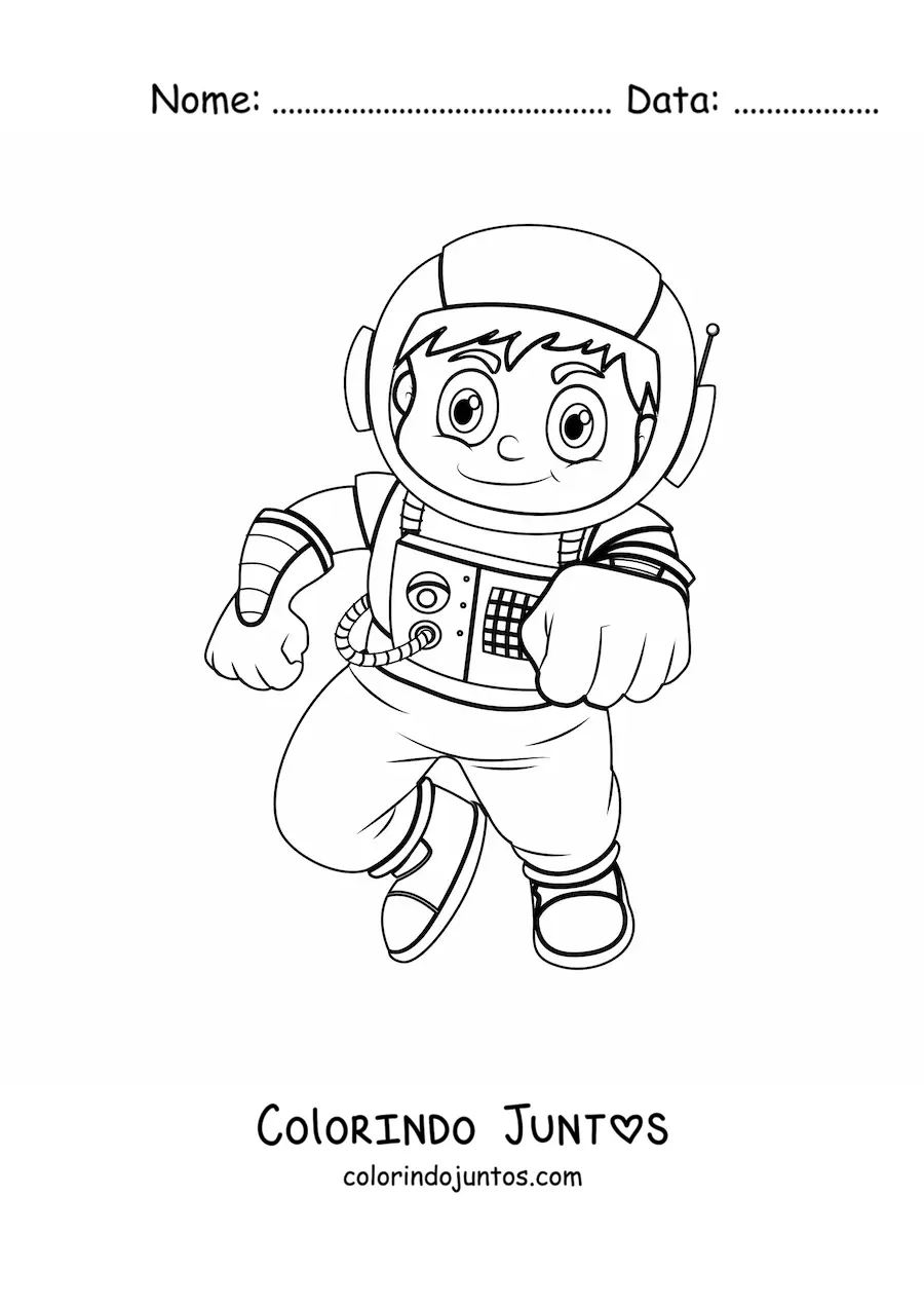 Desenho para colorir de um menino astronauta