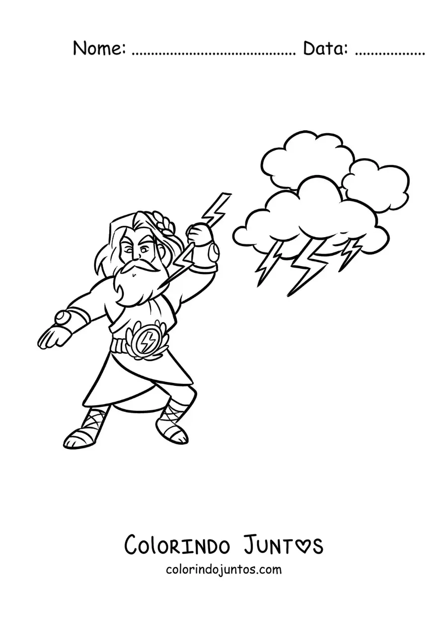 Desenho para colorir de Zeus o deus grego animado lançando raios