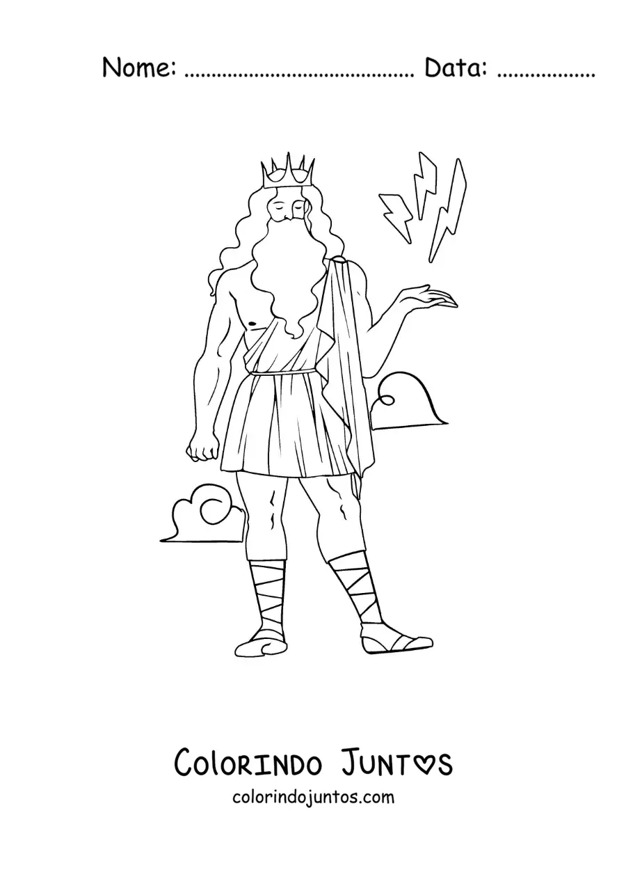 Desenho para colorir de Zeus animado controlando raios
