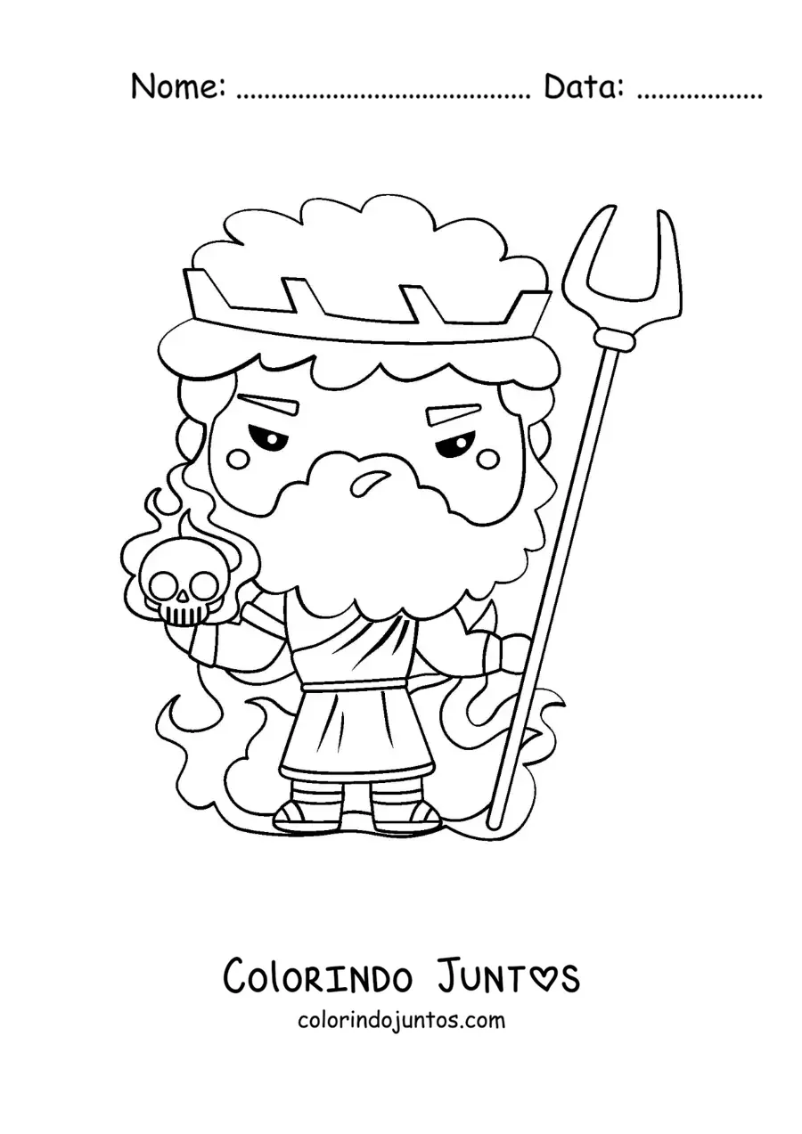 Desenho para colorir do deus do submundo Hades kawaii animado