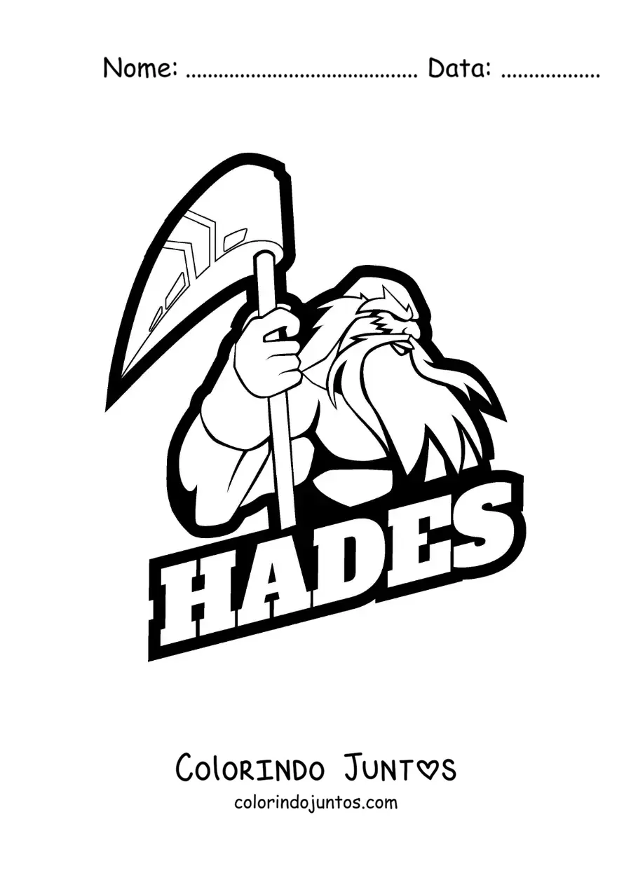 Desenho para colorir do deus Hades com uma arma