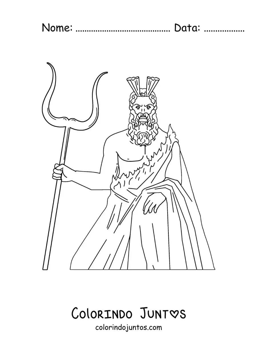 Desenho para colorir do deus Hades do submundo com um bidente