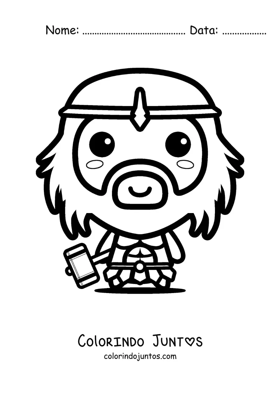 Desenho para colorir do deus grego Hefesto e seu martelo kawaii