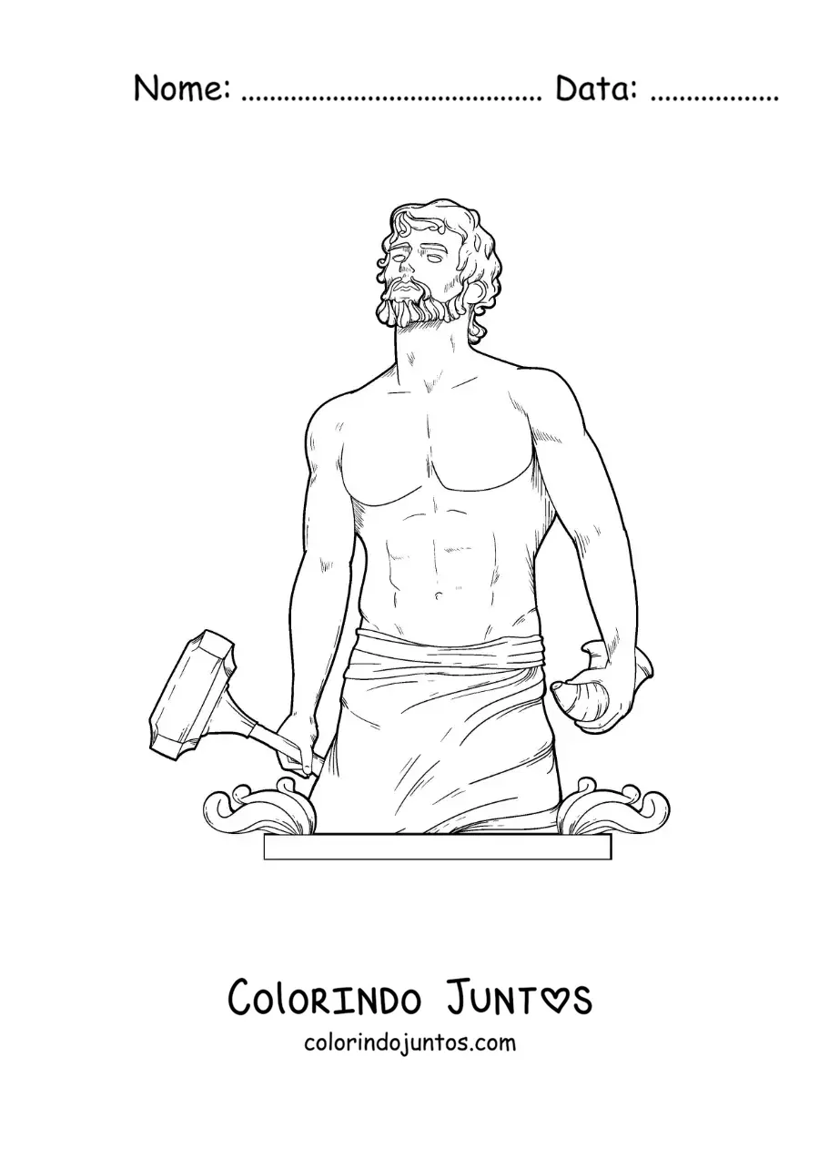Desenho para colorir de Hefesto o deus grego realista com seu martelo