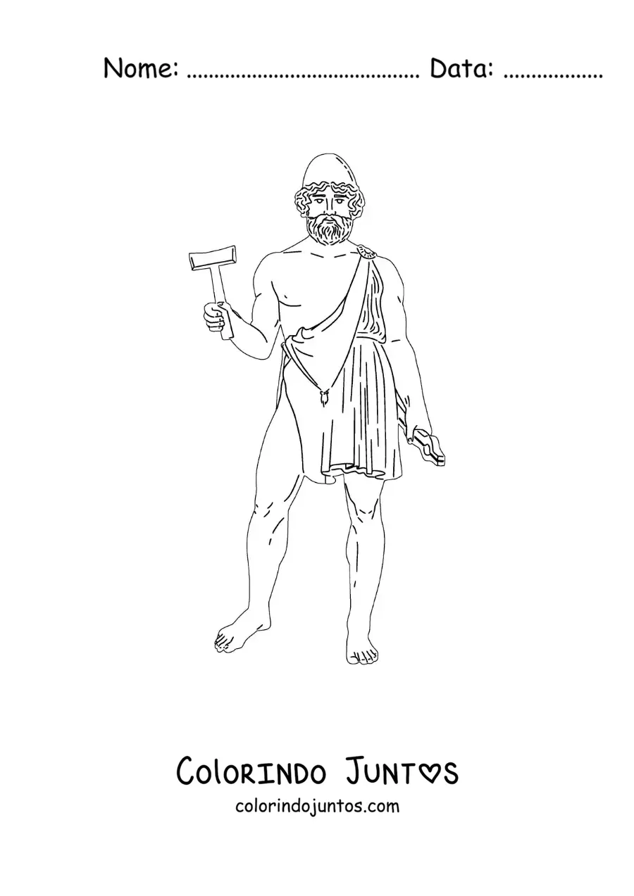 Desenho para colorir do deus ferreiro Hefesto com seu martelo