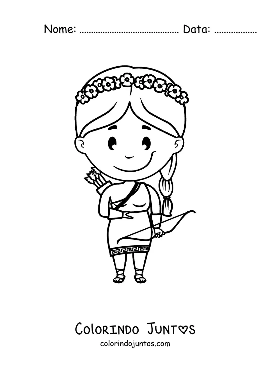 Desenho para colorir da deusa Ártemis animada kawaii