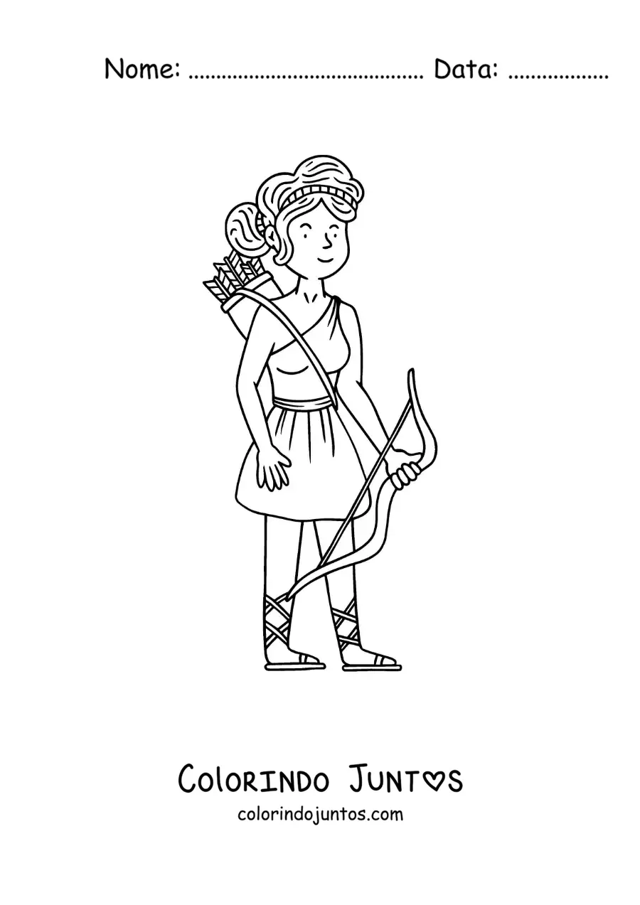 Desenho para colorir de Ártemis animada com seu arco e flechas