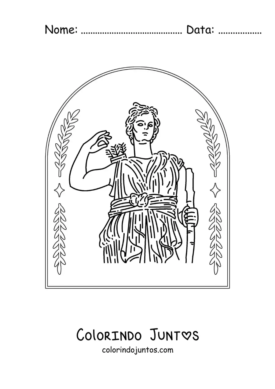 Desenho para colorir de Ártemis a deusa grega com seu arco e flechas
